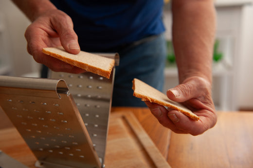 two very thin bread slices after using The Nicer Slicer